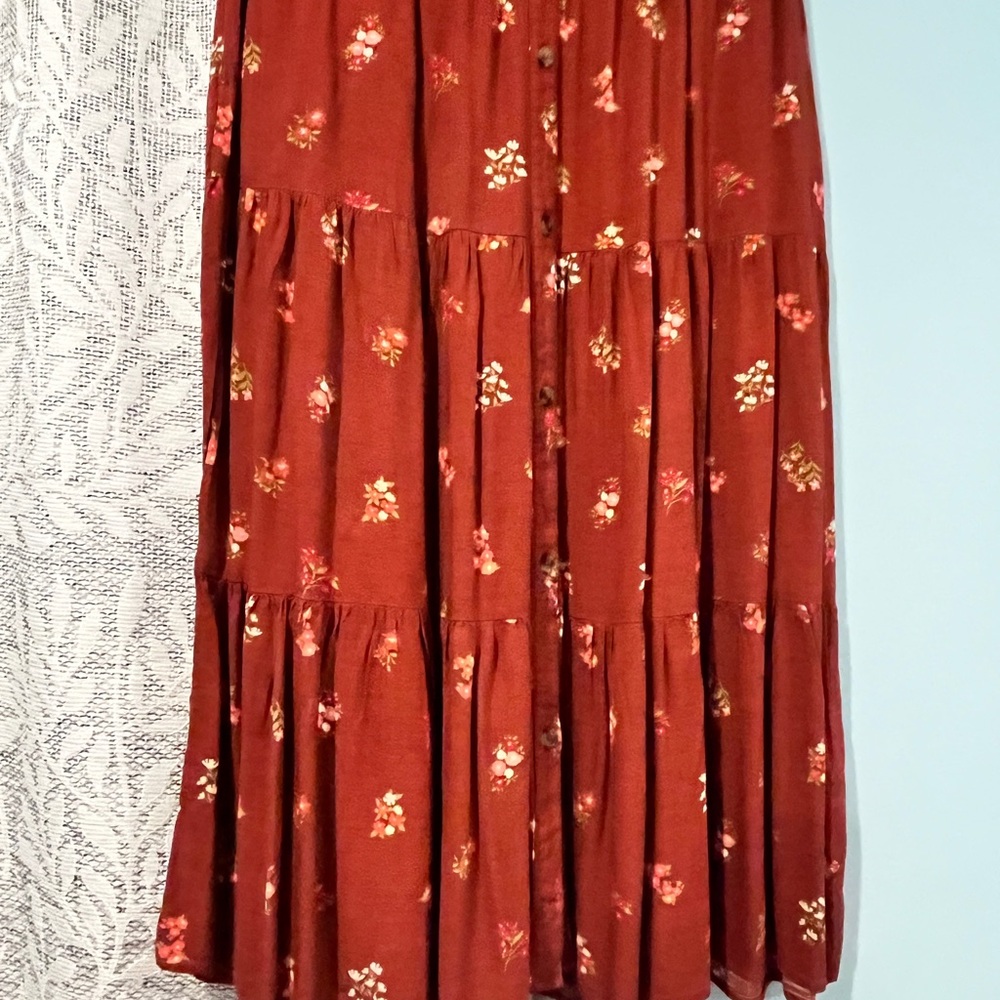 Sonoma Red Tiered A-Line Midi Skirt